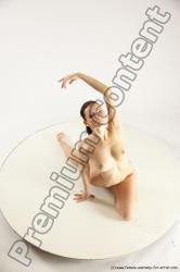 Nude Gymnastic poses Woman White Kneeling poses - ALL Slim long brown Multi angle poses Pinup